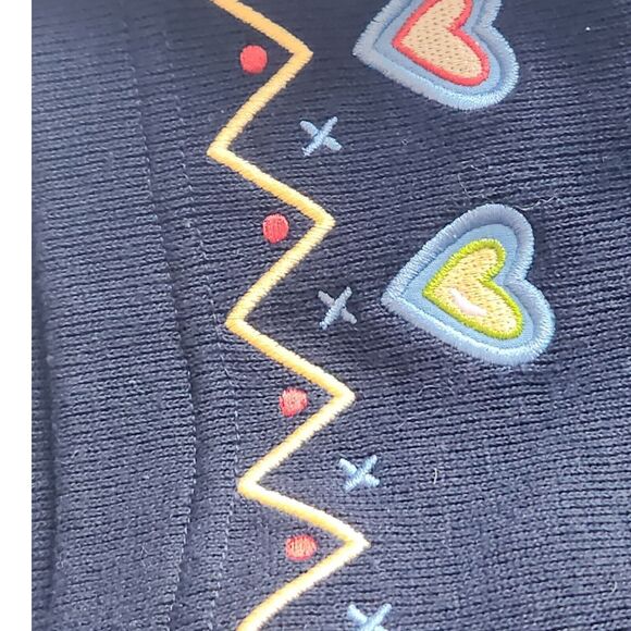 Vintage Womens Short Sleeve Embroidered Blouse Size 1X Flowers Hearts Navy Blue - Picture 5 of 8